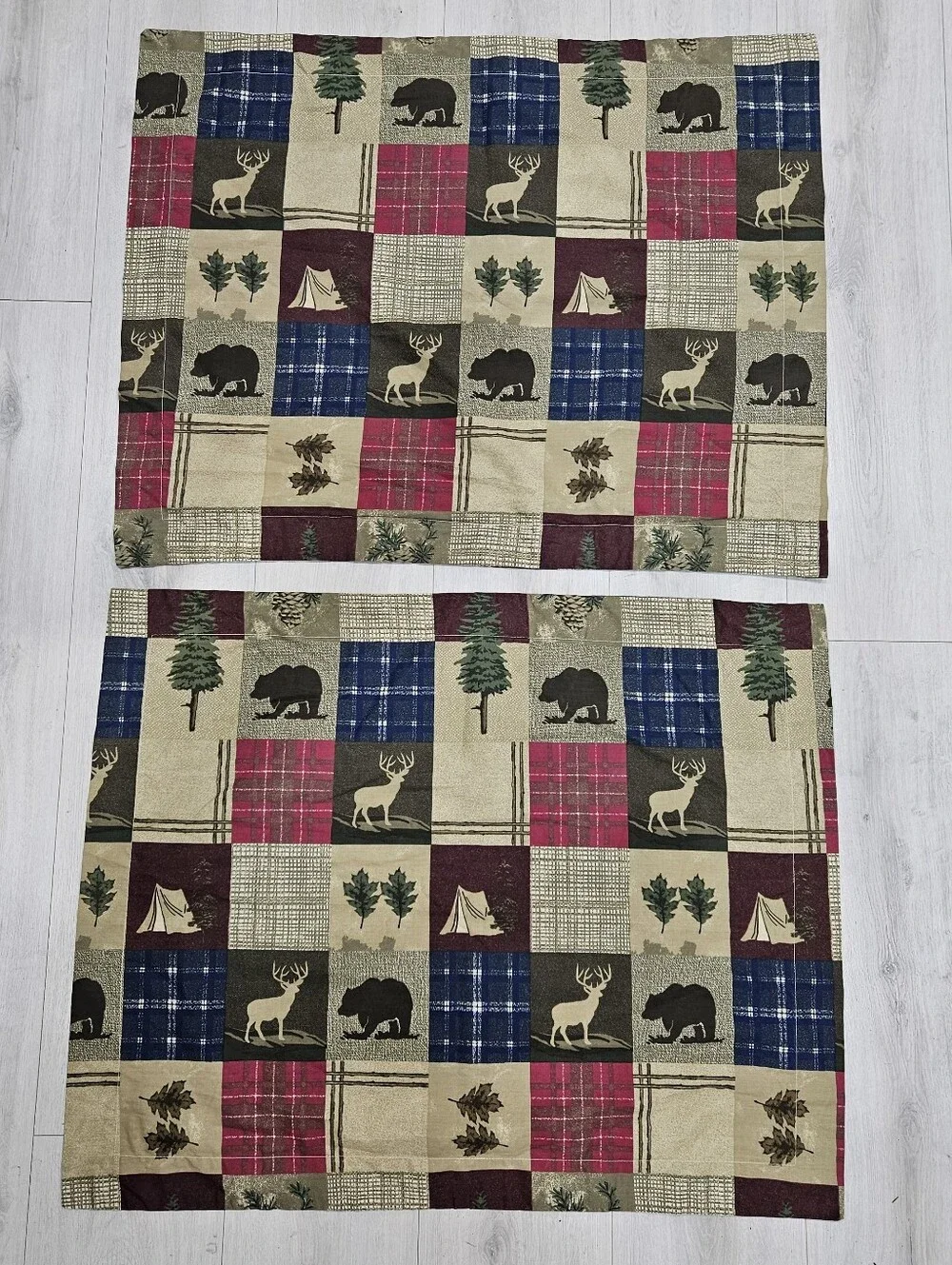 VTG Kimlor Mills Rustic Cabin Lodge Pillow Shams Woods Deer Bear Plaid Trees